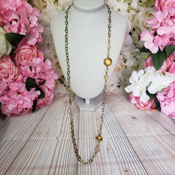 Dana Kellin for Target Beaded Gold Tone Station Chain Necklace Yellow Crystals - Picture 8 of 12